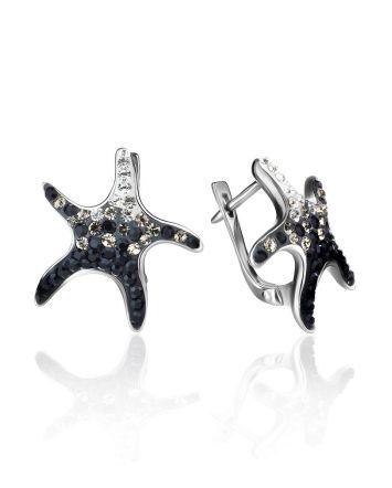 Silver Starfish Earrings With Black And White Crystals The Jungle, image 