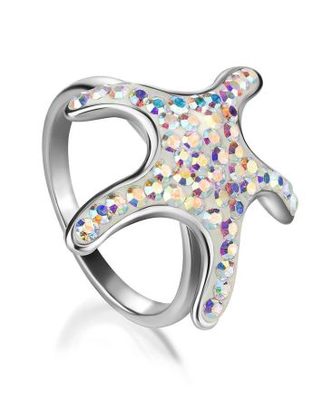 Silver Starfish Ring With Chameleon Crystals The Jungle, Ring Size: 6.5 / 17, image 