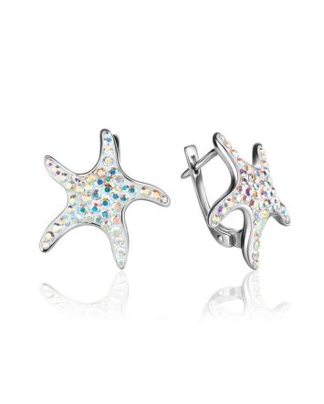 Silver Starfish Earrings With Chameleon Crystals The Jungle, image 