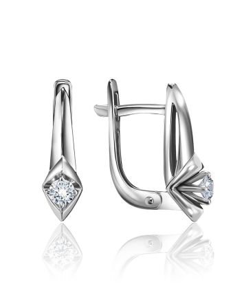White Gold Latch Back Earrings With Diamonds, image 
