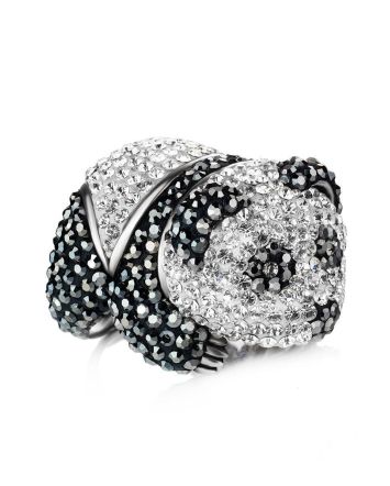 Silver Panda Ring With Black And White Crystals The Jungle, Ring Size: 8 / 18, image 