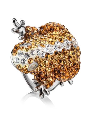 Silver Frog Ring With Champagne Crystals The Jungle, Ring Size: 6 / 16.5, image 