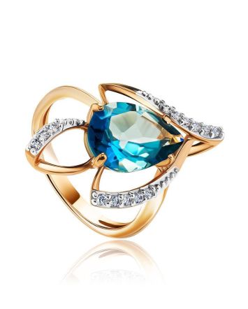 Golden Ring With Topaz And Crystals The Bay, Ring Size: 8 / 18, image 