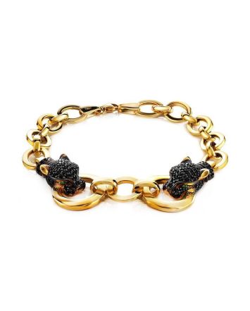Golden Chain Bracelet With Crystal Encrusted Panthers, image 