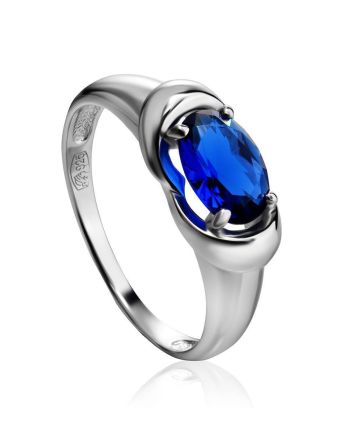 Sterling Silver Ring With Synthetic Sapphire, Ring Size: 6 / 16.5, image 
