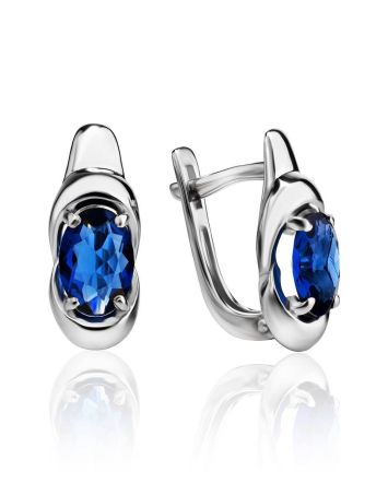 Synthetic Sapphire Silver Earrings, image 