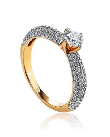 Golden Statement Ring With Diamonds, Ring Size: 6.5 / 17, image 