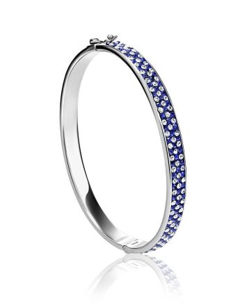 Silver Hinged Clasp Bracelet With Blue And White Crystals The Eclat, image 