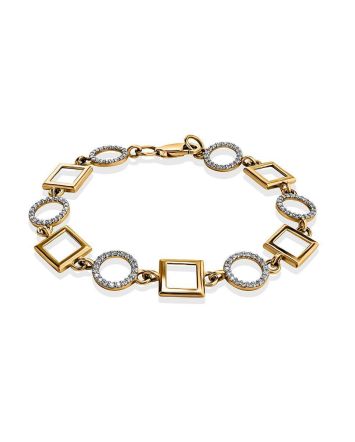 Geometric Golden Link Bracelet With Crystals, image 