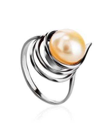 Sterling Silver Ring With Cultured Pearl The Serene, Ring Size: 6.5 / 17, image 