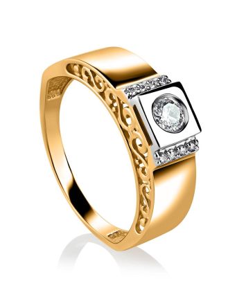 Two Toned Golden Statement Ring With Diamonds, Ring Size: 8 / 18, image 