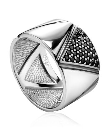 Sterling Silver Band Ring With Black Crystals, Ring Size: 7 / 17.5, image 