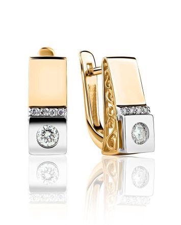 Golden Statement Earrings With White Diamonds, image 