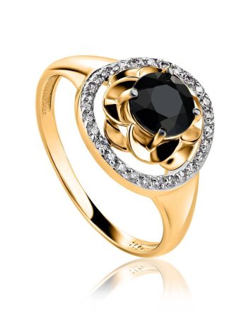 Golden Ring With Sapphire Centerpiece And Diamonds The Mermaid, Ring Size: 9 / 19, image 