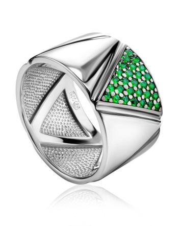 Sterling Silver Band Ring With Green Crystals, Ring Size: 7 / 17.5, image 