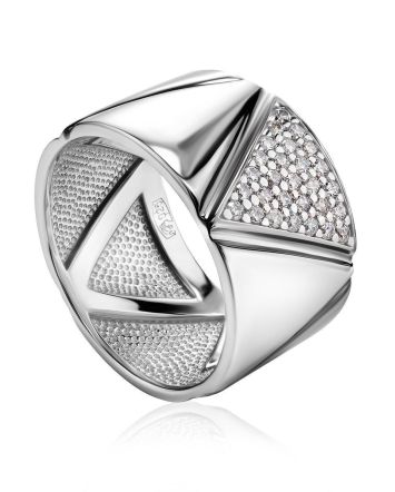 Sterling Silver Band Ring With White Crystals, Ring Size: 8.5 / 18.5, image 