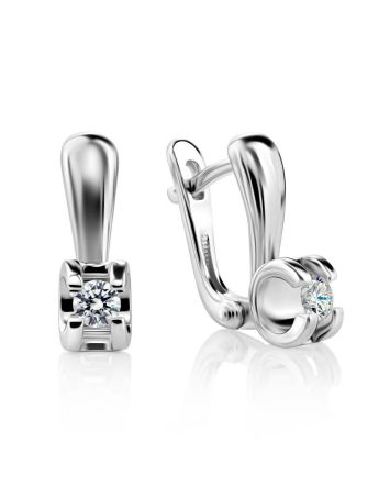 White Gold Latch Back Earrings With Diamonds, image 
