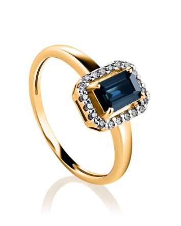 Golden Ring With Sapphire And Diamonds The Mermaid, Ring Size: 8 / 18, image 