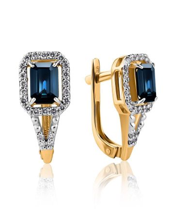 Sapphire Golden Earrings With Diamonds The Mermaid, image 