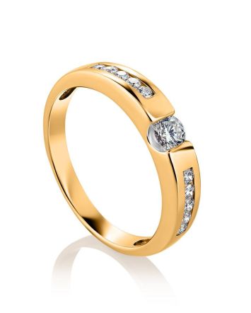 Golden Ring With White Diamonds, Ring Size: 6 / 16.5, image 