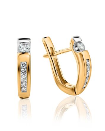 Yellow Gold Latch Back Earrings With Diamonds, image 