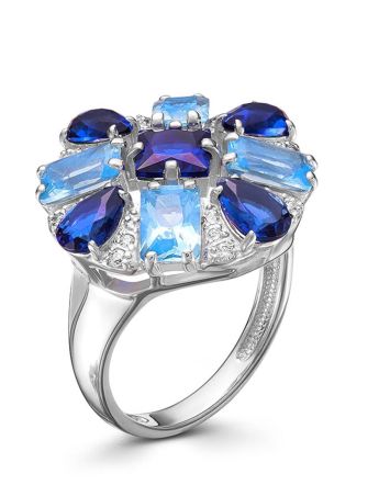 Silver Cocktail Ring With Blue Crystals, Ring Size: 8 / 18, image 