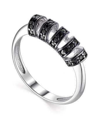 Silver Ring With Black Crystals, Ring Size: 6.5 / 17, image 