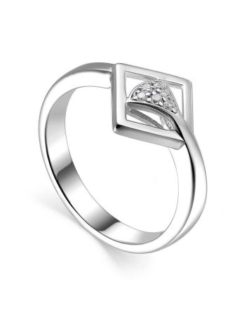 Geometric Silver Crystal Ring The Astro, Ring Size: 5.5 / 16, image 