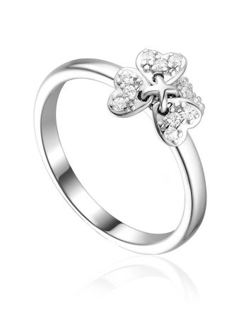 Silver Floral Ring With Crystals, Ring Size: 5 / 15.5, image 