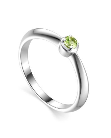 Silver Ring With Bright Chrysolite Centerstone, Ring Size: 5 / 15.5, image 