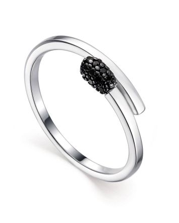 Stylish Silver Ring With Black Crystals, Ring Size: 5.5 / 16, image 