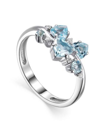 Silver Ring With Synthetic Topaz And White Crystals, Ring Size: 7 / 17.5, image 