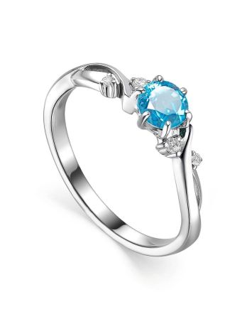 Refined Silver Ring With Synthetic Topaz And Crystals, Ring Size: 7 / 17.5, image 