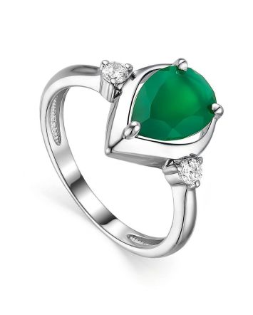 Agate Silver Ring With Crystals, Ring Size: 8 / 18, image 