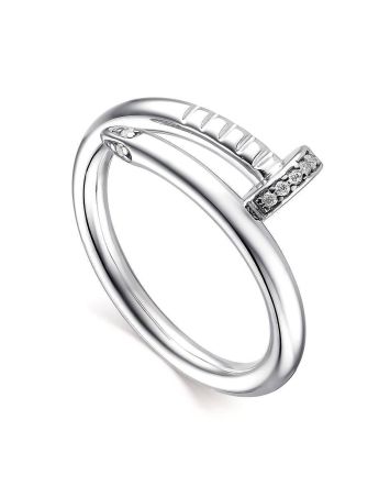 Stylish Silver Ring With White Crystals, Ring Size: 7 / 17.5, image 