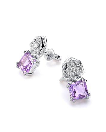 Silver Floral Studs With Amethyst And Crystals, image 