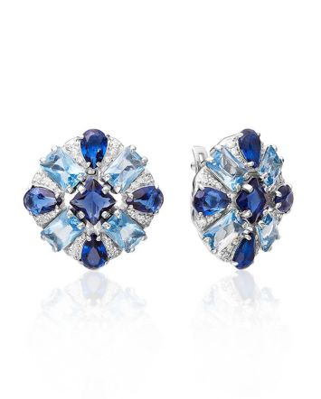 Sterling Silver Earrings With Blue Crystals, image 