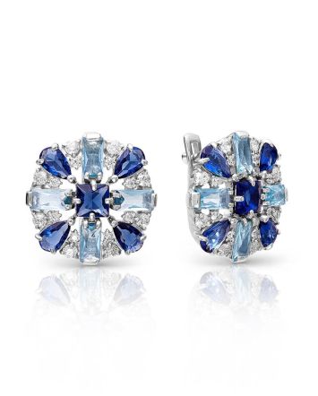 Silver Earrings With Blue And White Crystals, image 