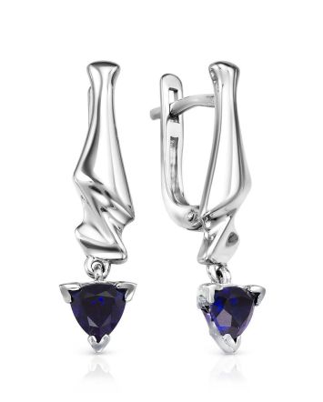 Silver Dangle Earrings With Synthetic Sapphire, image 