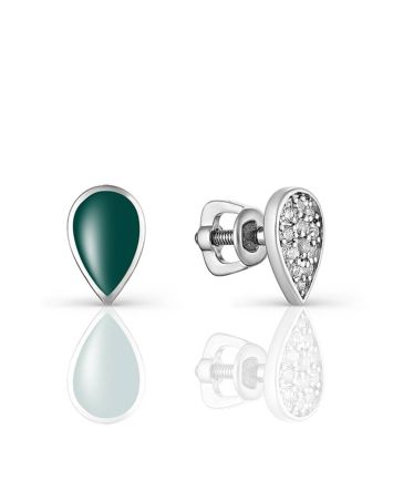 Silver Drop Shaped Studs With Enamel And Crystals, image 