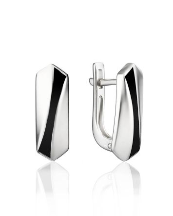 Black Enamel Silver Earrings, image 
