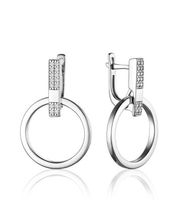 Modern Silver Earrings With Crystals, image 