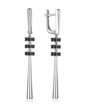 Silver Dangles With Black Crystals, image 