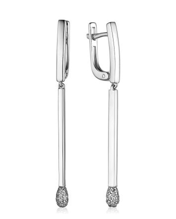 Stylish Silver Crystal Dangle Earrings, image 
