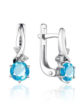 Synthetic Topaz Silver Earrings With Crystals, image 