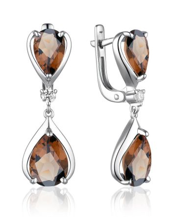 Smoky Quartz Silver Dangles With Crystals, image 