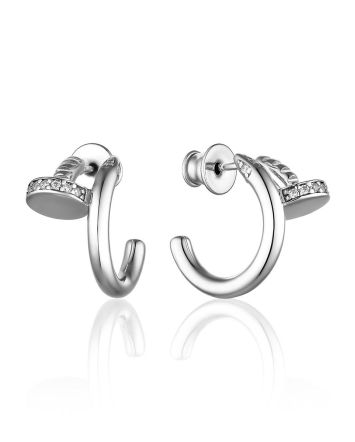 Stylish Silver Earrings With White Crystals, image 