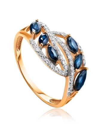 Golden Statement Ring With Sapphires And Diamonds, Ring Size: 7 / 17.5, image 