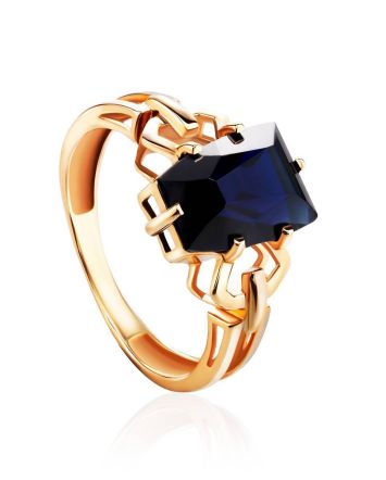 Geometric Golden Ring With Synthetic Sapphire, Ring Size: 8 / 18, image 