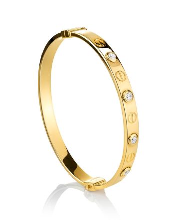 Designer Golden Bangle Bracelet With Crystals, image 